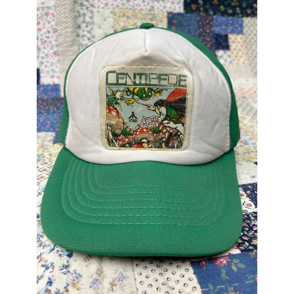 Centipede Atari Vintage 80's Green and White Trucker Hat, mesh vintage‎ snapback